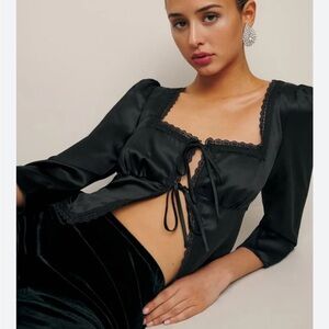 Reformation Black Satin Blouse